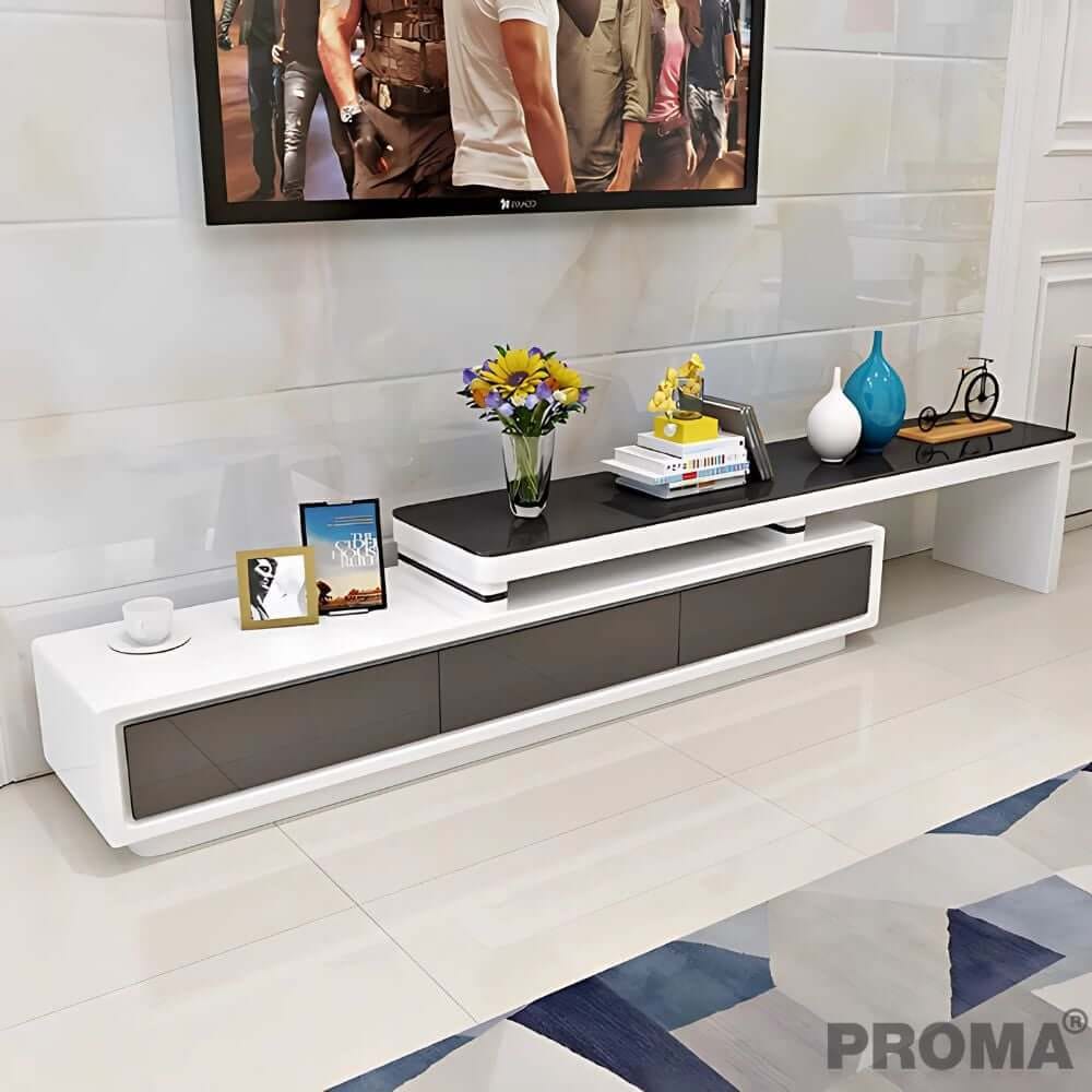 [Pre-order] ชั้นวางทีวี ท็อปกระจกสีดำ Proma-TVS-08-02 สีดำ/ขาว_3